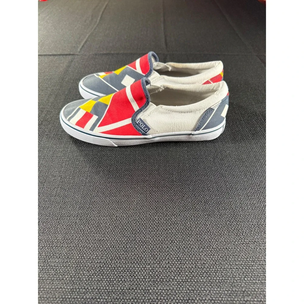 Polo Ralph Lauren Landyn Nautical Flag Canvas Slip On Sneakers Mens 5 RF101488